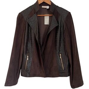 Brown Faux Suede/Crocodile-Textured Women's Jacket